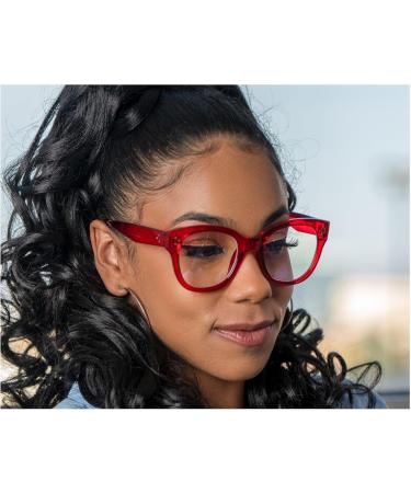 Shop Bold Frame Oversized Blue Light Glasses for Women - Stylish Round Computer Frames in Red | International Shipping - Buy Online on GoSupps.com
