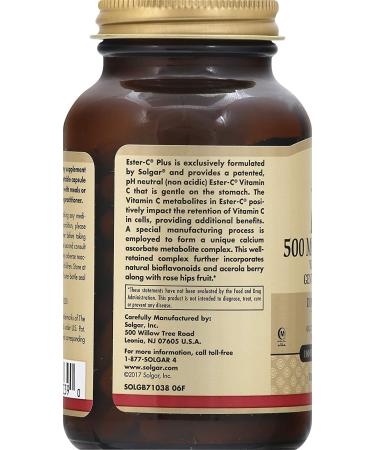 Solgar Ester-C Plus Vitamin C 500 mg - 100 Veg Capsules for Immune Support - Buy Online on GoSupps.com
