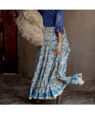 Sanahy Women Boho Floral Print High Low Maxi Skirt Dress - Blue - Buy Online on GoSupps.com