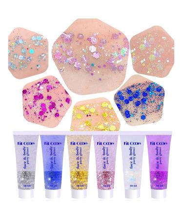 NOCOKO Body Glitter Gel Sets 6 Colors 50ml/pcs Face Glitter Hair Gel Glitter Gel Makeup for Women Mermaid Sequins Eyeshadow Hair Cosmetic Chunky Glitter Shimmer for Festival Rave Concert Party Makeup