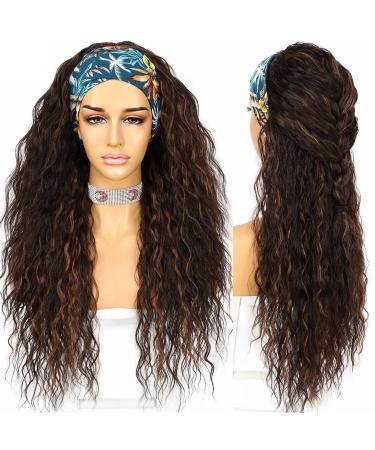 ZYC Long Kinky Curly JBROWN Headband Wig for Women Daily Wedding Party Travel Holiday No Gel Glueless Wigs