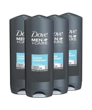 DOVE MEN + CARE Body Wash and Face Wash for Healthier and Stronger Skin Care Clean Comfort Effectively Washes Away Bacteria While Nourishing Your Skin 18 oz, Pack of 4 crisp and fresh 18 Ounce (Pack of 4)