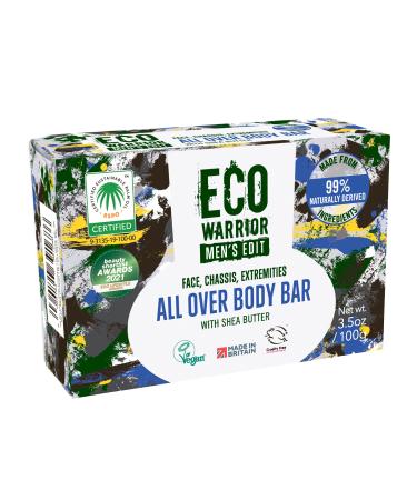 Eco Warrior Men's Edit All Over Body Soap Bar - Vegan Cruelty Free No SLS or Parabens Nourishing Mens Soap with Added Shea Butter and a Blend of Essential Oils - Natural Eco Friendly 100g