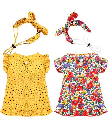 Frienda 2 Pieces Cat and Dog Princess Floral Dress Fashion Spring Summer Dress with Headband Holiday Dress Red and Yellow Floral Dress (M) Medium