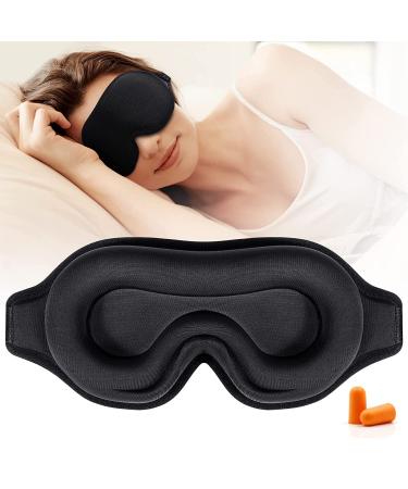 Sleep Eye Mask for Men Women LUXSEA 3D Contoured Cup Eye Mask Blindfold 100% Block Out Light Eye Covers with Portable Bag and Earplugs Adjustable Strap & Soft Eye Mask for Sleeping Travel Nap Sleep Mask B