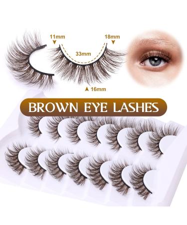 ALPHONSE Brown Strip Dark Brown False Lashes 7 Pack - Short Wispy Natural Look D Curl Extensions - Buy Online on GoSupps.com