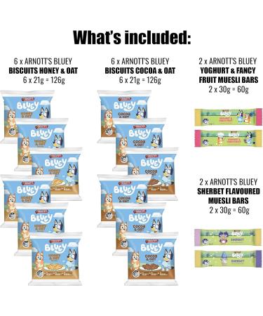 Bluey Snack Arnott's Multipack 12 Mini Cocoa & Honey Oat Flavored Cookies & 4 Fruit Muesli Bars- 16 Pack - Perfect Bluey Snacks for Kids Ideal for Bluey Birthday Party Supplies Bluey Party Favors a - Buy Online on GoSupps.com