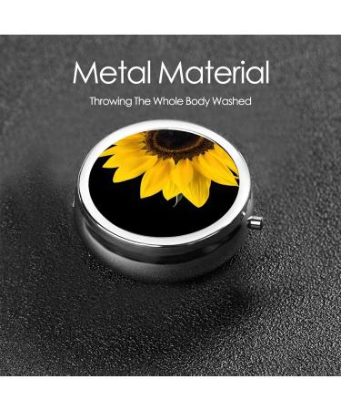Wild Sunflower Round Pill Box - 3 Compartment Mini Decorative Pocket Organizer for Travel & Vitamins - Buy Online on GoSupps.com