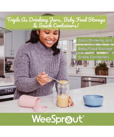 WeeSprout Glass Cups with Lids & Straws - Set of 4 Spill-Resistant Cups for Toddlers & Kids - Versatile Toddler Cups and Baby Food Storage Jars - Includes XL Silicone Straws and Easy-Grip Sleeves - 8 oz Matte Green, Pink, Blue - Buy Online on GoSupps.com