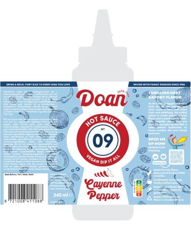  Doan Doan Hot Sauce 09 Cayenne Pepper extra hot artisanal chili sauce with deep tomato flavor and fiery cayenne made with natural ingredients vegan and gluten-free 2-pack (2 x 240 ml) - Buy Online on GoSupps.com