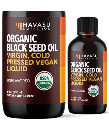 Organic Black Seed Oil Cold Pressed Liquid - Black Cumin Supplement for Immune System Function Digestive Support Hair Nourishment & Overall Health - 8 Fl Oz - Unflavored Non-GMO Vegan Organic Liquid