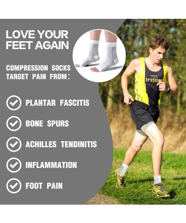 Neuropathy & Plantar Fasciitis Compression Socks 4 Pairs - Ankle Support Brace for Pain Relief - Black+White 5-7.5 - Buy Online on GoSupps.com