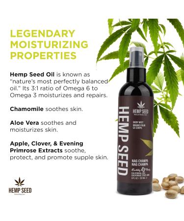 Hemp Seed Body Mist - 8 fl oz - Moisturizes Invigorates & Protects Skin - With Hemp Seed Oil Chamomile & Aloe Vera - Vegan Cruelty Free Nag Champa - Buy Online on GoSupps.com