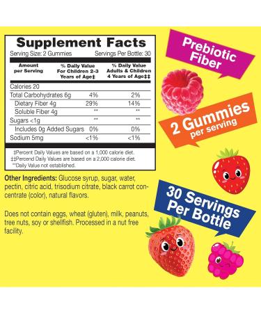 Kids Prebiotic Fiber Gummies for Digestive Support - 60 Vegan & Gluten-Free Berry Flavored Gummies - Buy Online on GoSupps.com