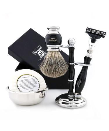 Haryali London 5 Pc Shaving Kit 3 Edge Shaving Blade Shaving Razor Best Badger Shaving Brush Shaving Soap Shaving Bowl Shaving Stand Black Color Shaving Set as Gift