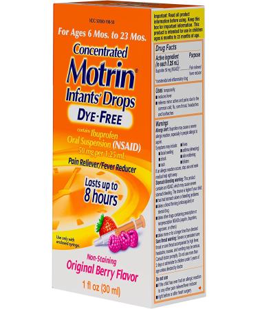 Infants' Motrin Concentrated Liquid Medicine Drops with Ibuprofen  Berry  1 fl. oz Original Berry  Dye-Free 1 Fl Oz (Pack of 1) - Buy Online on GoSupps.com