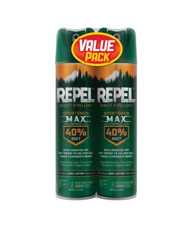 Repel Insect Repellent Sportsman Max Formula (2 Count), Repel Mosquitoes Ticks and Gnats, Long-Lasting Protection, 40% DEET (Aerosol Spray) 6.5 fl Ounce