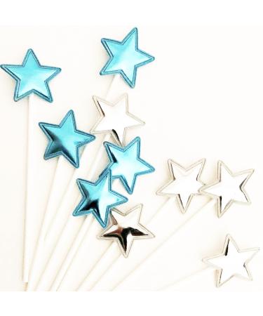 Ailexi Hand -made 10 leather reflective glitter cake piece for cake cup cake and ice cream - 5 light blue and 5 silver stars light blue/silver stars - Buy Online on GoSupps.com