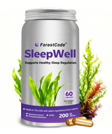 Melatonin-Free Sleep Aid for Adults with GABA & Seaweed Extract - Natural Supplement for Deep Sleep & Waking Up Refreshed, Stress Relief & Cognitive Support - Non-Habit Forming, 60 Capsules 60 Count (Pack of 1)