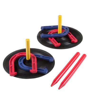 Rubber Horseshoes Game Set for Outdoor and Indoor Games - Perfect for Tailgating, Camping, Backyard and Inside Fun for Adults and Kids by Hey! Play! Black, 12 X 13.5 X 12"