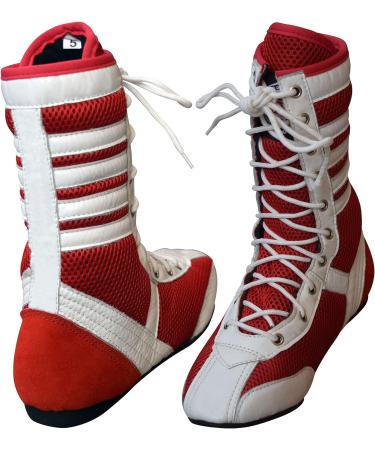 Professional Boxing & Wrestling Shoes for Adults & Youth - White/Red, Size 10 | Non-Slip, Lightweight, Breathable Training Boots - Buy Online on GoSupps.com