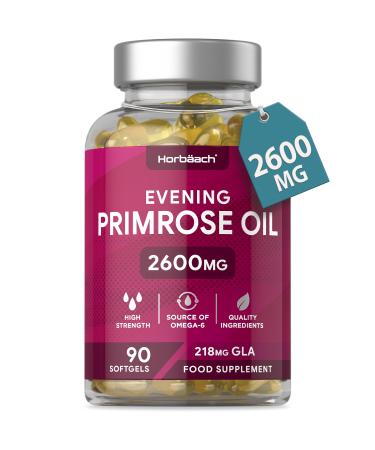 Evening Primrose Oil 2600mg | High Strength with Omega 6 and GLA | 90 Softgel Capsules | by Horbaach 90 Count (Pack of 1)