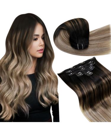 LAAVOO clip in real hair Extensions ombre brown extensions real hair clips 50cm black balayage ash brown medium blonde hair extensions real hair clips twice.