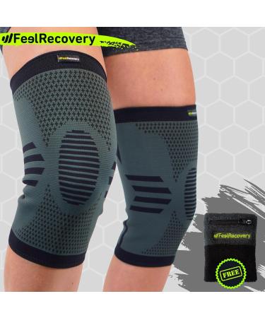 FEEL RECOVERY Compression Knee Support for Men & Women - 2 Pieces - Breathable Non-Slip Knee Brace for Pain Relief Osteoarthritis & Meniscus - Size S Black - Buy Online on GoSupps.com