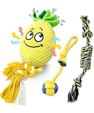 SQinor Plush Dog Toys - Interactive Pineapple Toy Set for Large & Small Dogs | Cuddly Puppy Plaything - Buy Online on GoSupps.com