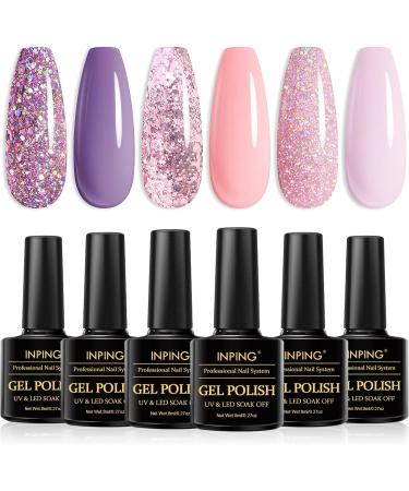 Gel Nail Polish Set - 6 Glitter Shades for DIY Nail Art | Soak Off UV/LED | Valentine's Day Gift - Buy Online on GoSupps.com