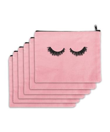 PHOGARY 6PCS Canvas Makeup Pouch, Cosmetic Bag Bulk Travel Make Up Pouch Toiletry Case with Zippered Pocket for Women and Girls (Eyelash Pattern) Pink