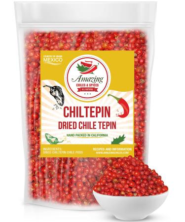 Dried Chiltepin Peppers (Chile Tepin)  1oz Bag - Great For Use with Seafood, Sauces, Stews, Salsa, Meats. Very Hot with a Smoky Flavor. Air Tight Resealable Bag. By Amazing Chiles & Spices. (1 Ounce (Pack of 1))