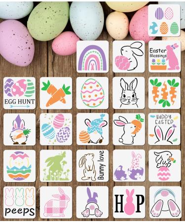 24Pcs 3x3 Inch Small Easter Stencils for Painting on Wood,Include Carrot/Egg/Peeps/Bunny Stencils for DIY Crafts Ornaments