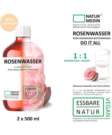 Hypoallergenic Rose Water 1 000 ml | 100% Natural Edible Skin & Hair | NATURMEDIN  - Buy Online on GoSupps.com