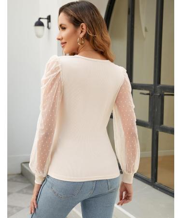 Fayenne Womens Tops Deep V Neck Cross Wrap Sexy Tops Polka Dot Mesh Long Sleeve T Shirt Casual Blouses XL Beige - Buy Online on GoSupps.com