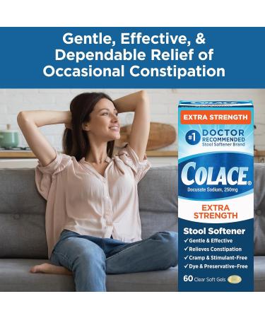 Colace Extra Strength Stool Softener for Gentle Effective Constipation Relief #1 Doctor Recommended Stool Softener Brand 250 mg Docusate Capsules 60 Count (Pack of 1) - Buy Online on GoSupps.com
