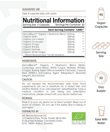 Organic Mushroom Complex 1575mg - 90 Capsules - Reishi Cordyceps Lion's Mane Maitake Shitake Chaga - 1 Month Supply - Buy Online on GoSupps.com