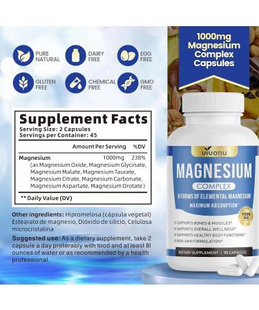 8-in-1 Magnesium Complex 1000mg Advanced Absorption Formula with Magnesium Glycinate Citrate & Malate Promotes Muscle Relaxation Bone Strength & Energy 90 Capsules - Buy Online on GoSupps.com