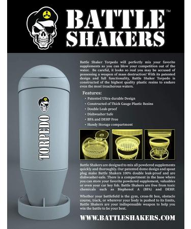 Battle Shakers Torpedo Shaker Cup - 20oz Leak-Proof Protein Bottle with Storage - BPA Free & Dishwasher Safe Sports Bottle - Buy Online on GoSupps.com