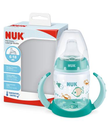NUK First Choice+ Drinking Bottle | 6-18 Months | 150ml | Temperature Control Display | Leak-Proof Spout | Ergonomic Handles | BPA Free | Fish Green Green standard