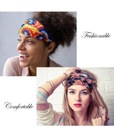 8 Pack Boho Print Headbands - Stretchy Wide Elastic Hair Accessories for Yoga & Sports - Buy Online on GoSupps.com