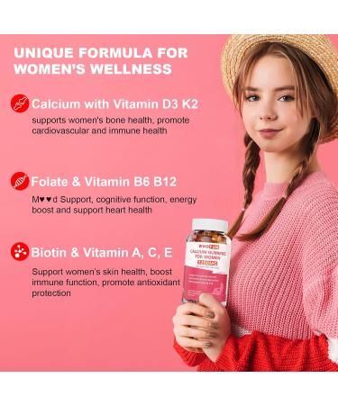Calcium Gummies for Women 1200 mg Unique Formula with Folate B6 B12 D3 Magnesium Zinc Calcium Citrate Chewable Supplement for Bone Skin Health 60 Count 60 Count (Pack of 1) - Buy Online on GoSupps.com