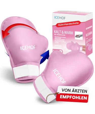 IceHOF cooling gloves 2x Gentle fabric - cooling gloves for hands/fingers for chemo therapy/rheumatism - GEL gloves Colding shoes (pink) pink cooling gloves
