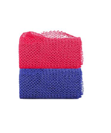 2 Pieces African Net Sponge Long Net Bath Sponge African Exfoliating Shower Body Scrubber Back Scrubber Skin Smoother Stretches to Approximately 63" (Blue&Pink) Pink&Blue