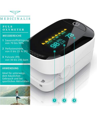 Medicinalis Finger Pulse Oximeter - Accurate SpO2 & Pulse Measurement | OLED Display Battery Alarm One Touch Operation - Fast International Shipping - Buy Online on GoSupps.com
