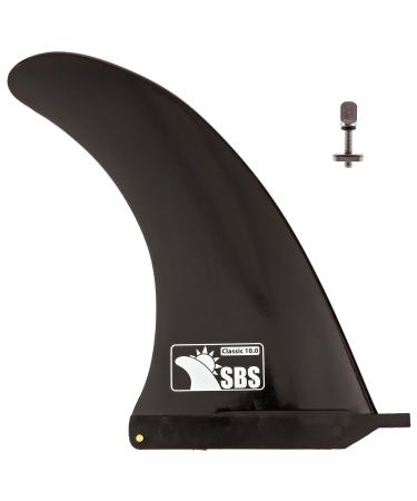 SBS 10" Surf & SUP Fin - Free No Tool Fin Screw - 10 inch Center Fin for Longboard, Surfboard & Paddleboard Black