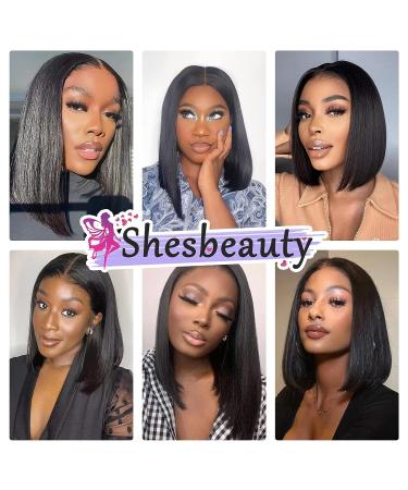 Shesbeauty 10 Inch Bob Wig Human Hair 13x4 Frontal Lace Wig for Women - 180% Density Bob Lace Front Wigs with Baby Hair - Pre Plucked Natural Black Color - Buy Online on GoSupps.com