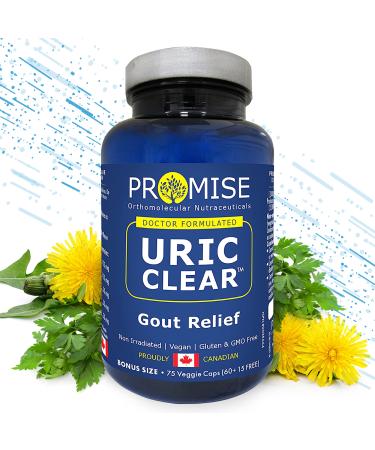 Promise Uric Clear- Uric Acid Cleanse & Gout Reducer - Joint Support Supplement with Dandelion Root Celery to Relieve Sore Stiff Joints- 75 Capsules 75 Count (Pack of 1)