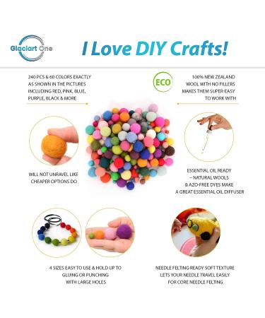Glaciart One Felt Pom Poms Wool Balls - 240 Pcs - Handmade Felted - 4 Sizes - 60 Colors - for Felting & Garland - Buy Online on GoSupps.com