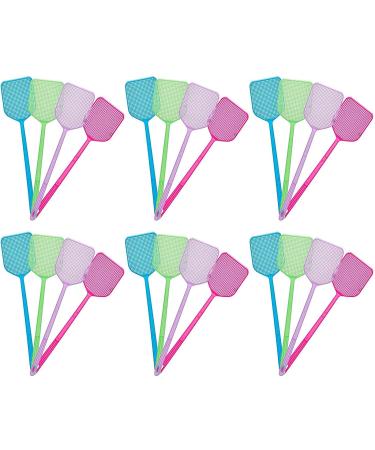 Okuna Outpost Plastic Fly Swatters Bug Flies Swatter Set in 4 Colors (4.5 x 17.5 in 24 Pack)